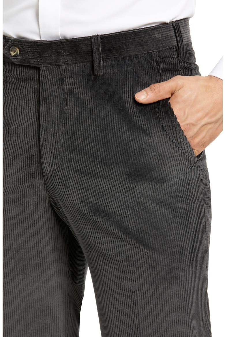 Luxury Italian Corduroy Flat Front Pants, Alternate, color, CHARCOAL