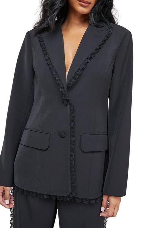 Warehouse Oversized Lace Frill Trim Blazer In Multi