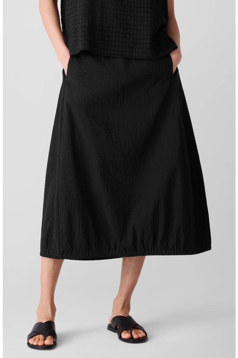 Crinkled Stretch Organic Cotton Midi Skirt, Main, color, BLACK
