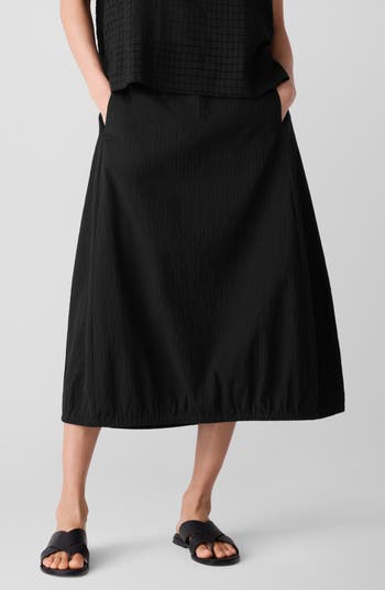 Eileen Fisher Crinkled Stretch Organic Cotton Midi Skirt In Black