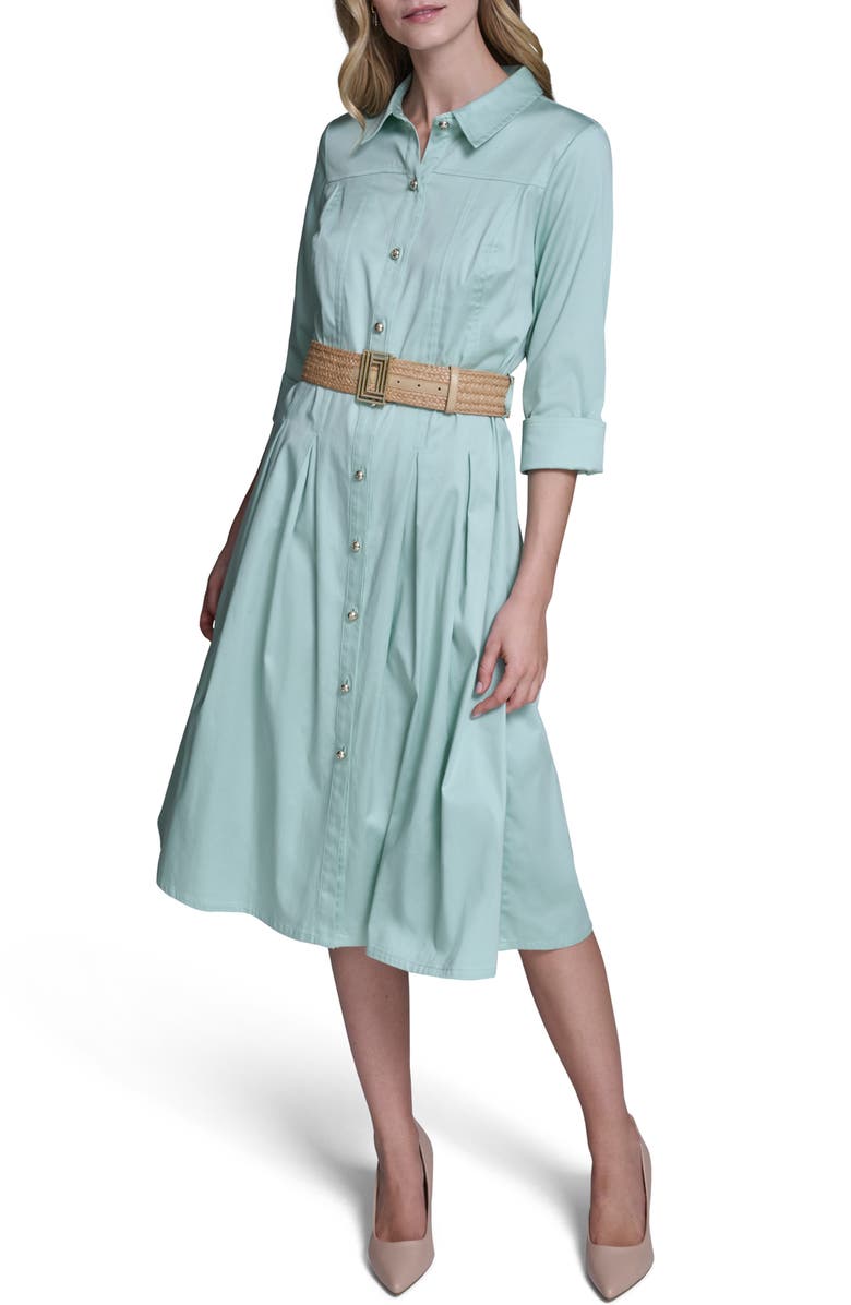 KARL LAGERFELD PARIS Belted Poplin Midi Shirtdress, Main, color,