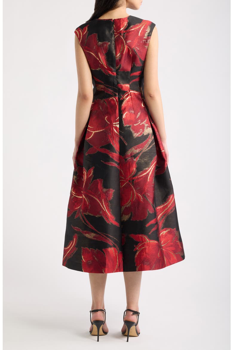 Floral Metallic V-Neck Midi Dress, Alternate, color, ANNE BLACK MULTI