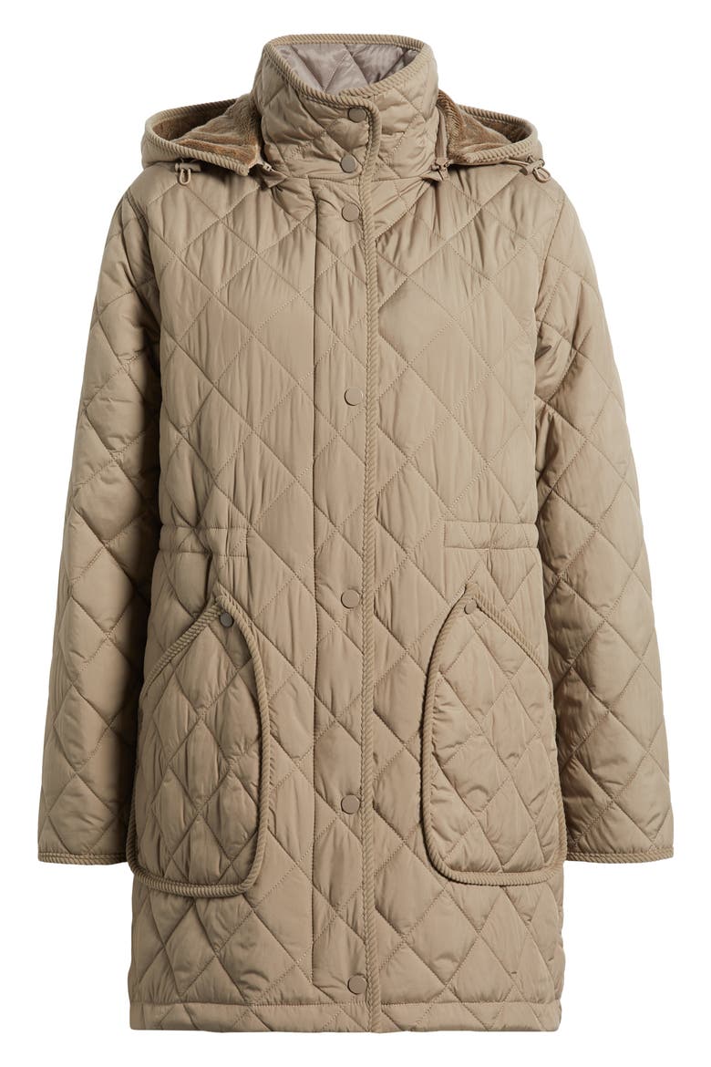Diamond Quilted Hooded Puffer Coat, Alternate, color, DUSTY TAUPE