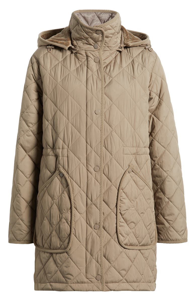 Bernardo Diamond Quilted Hooded Puffer Coat, Alternate, color, Dusty Taupe