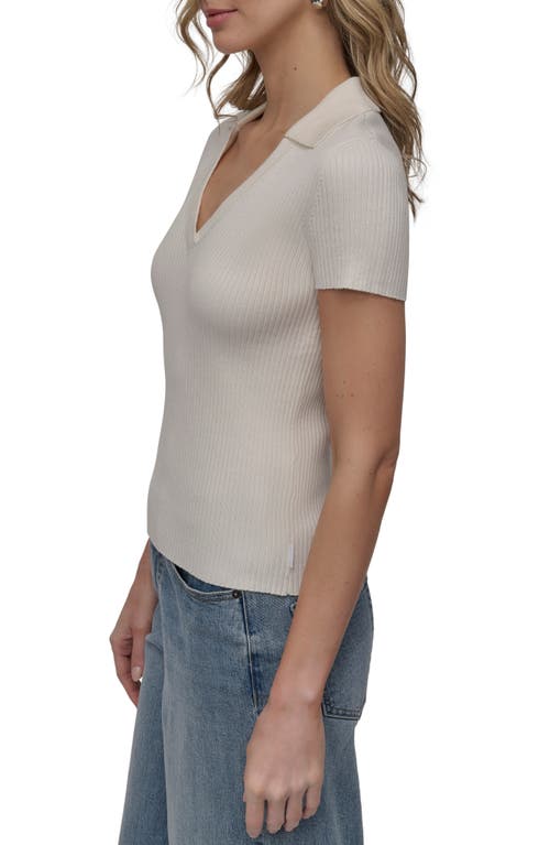 Dkny Short Sleeve Rib Polo Sweater In Ivory