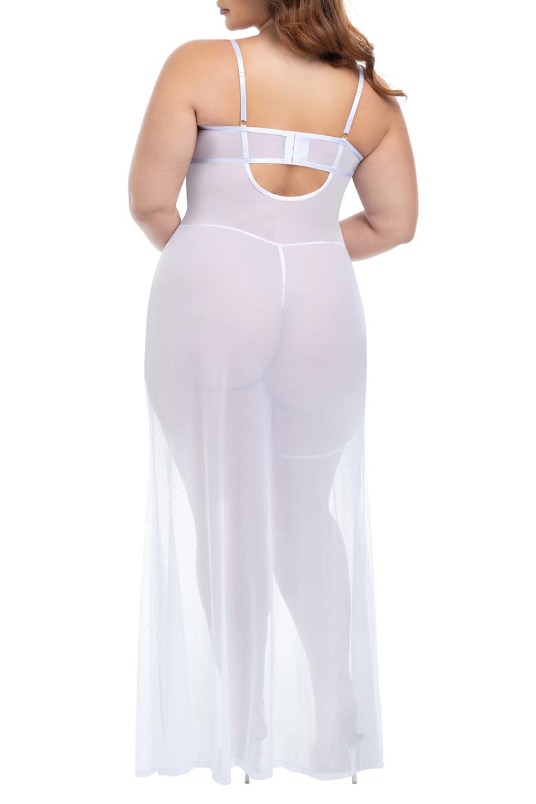 Livia Lace Trim Mesh Underwire Nightgown & G-String Set, Alternate, color, BRIGHT WHITE