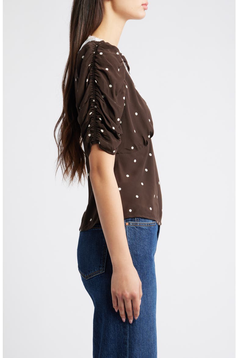 Lazara Lace Trim Polka Dot Top, Alternate, color, COCOA POLKA DOTS