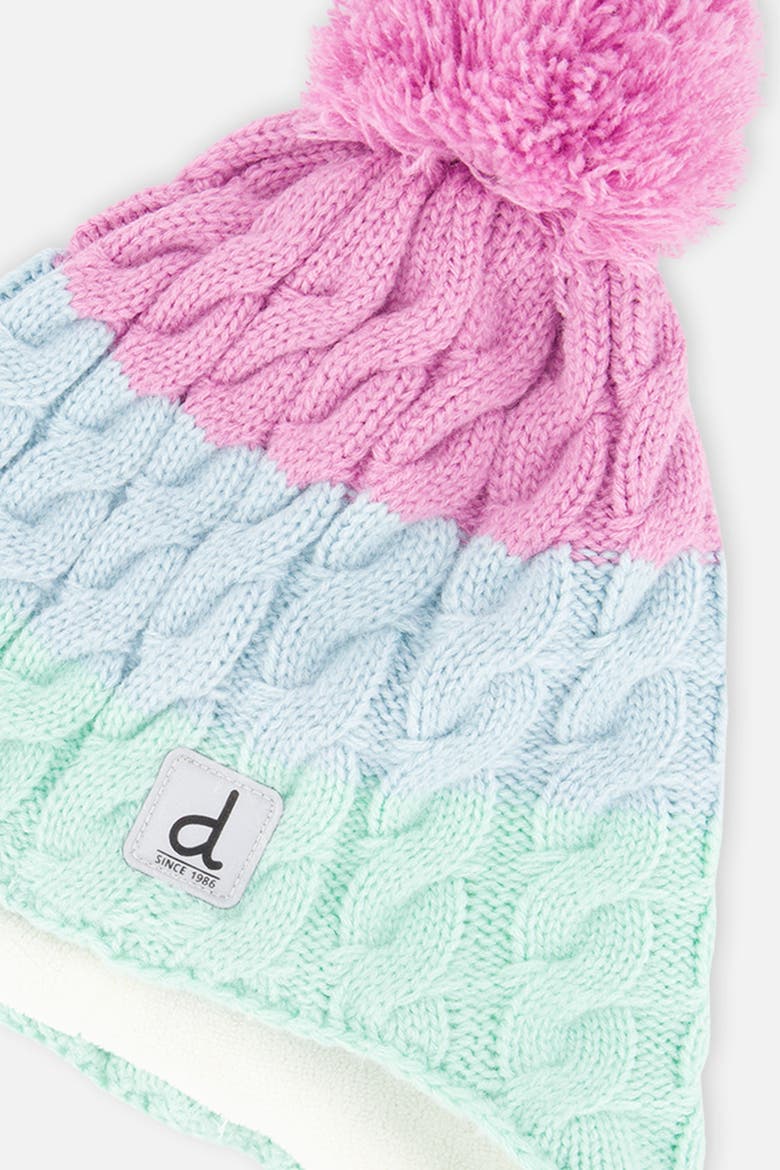 Winter Peruvian Colorblock Cable Pompom Earflap Knit Hat, Alternate, color, Mint Green, Blue & Pinkish