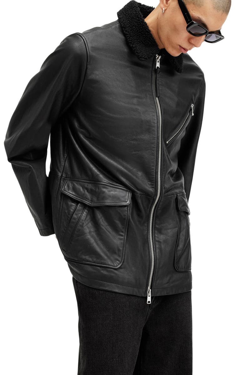 AllSaints Moriarty Leather Jacket, Alternate, color, Black