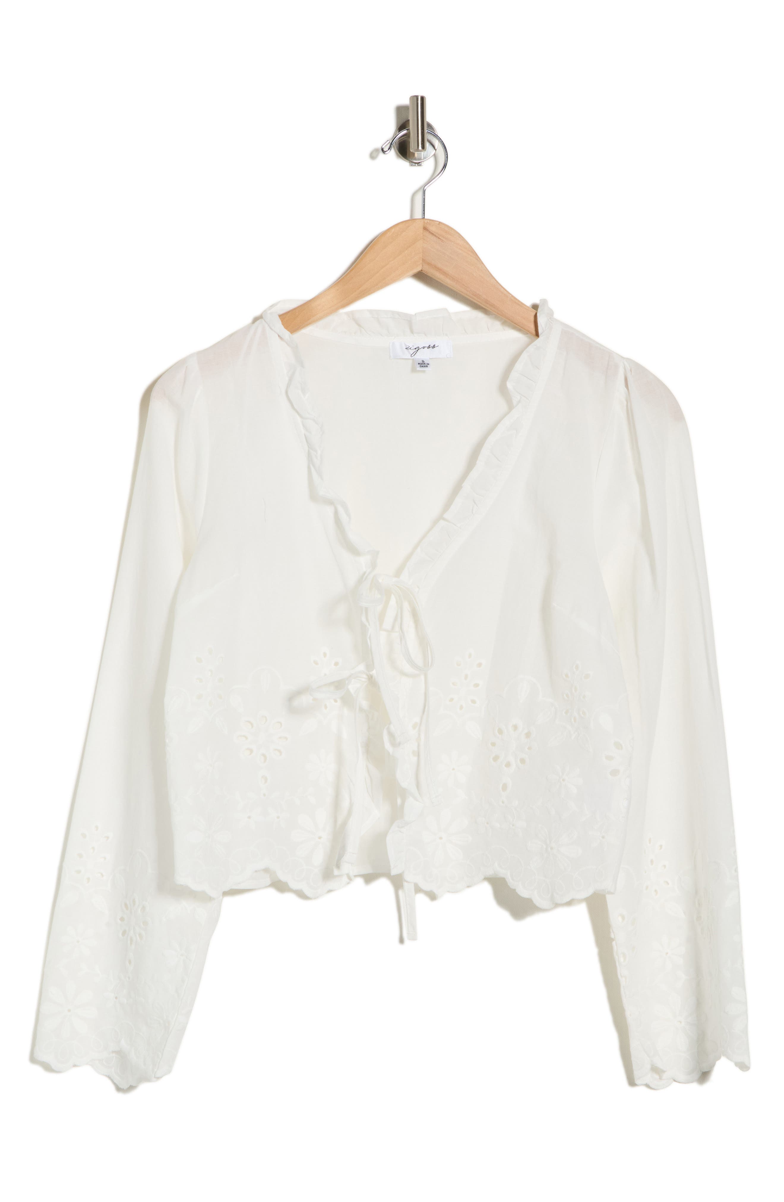 Vigoss Long Sleeve Eyelet Trim Top