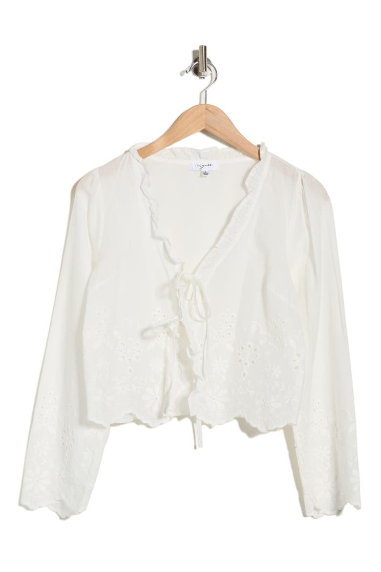 Long Sleeve Eyelet Trim Top, Alternate, color, WHITE