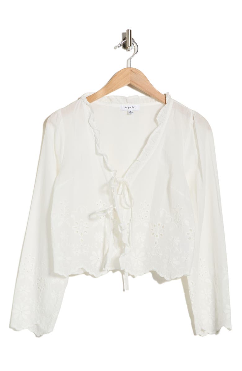 Vigoss Long Sleeve Eyelet Trim Top, Main, color, White