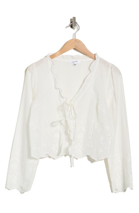 Long Sleeve Eyelet Trim Top