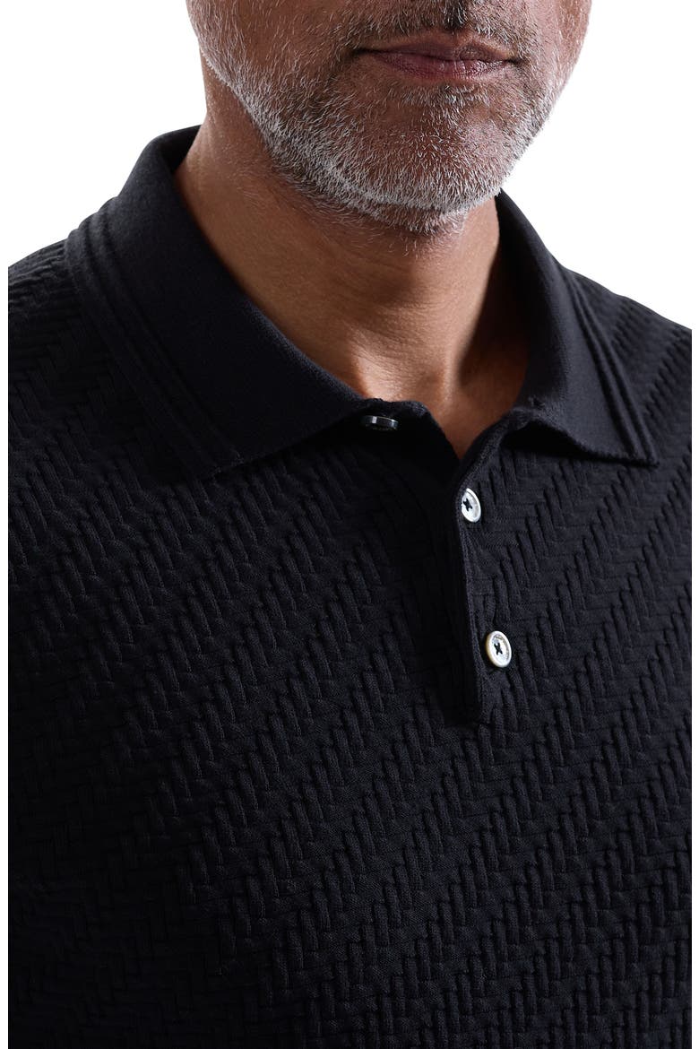 Basket Stitch Cotton Blend Polo Sweater, Alternate, color, BLACK