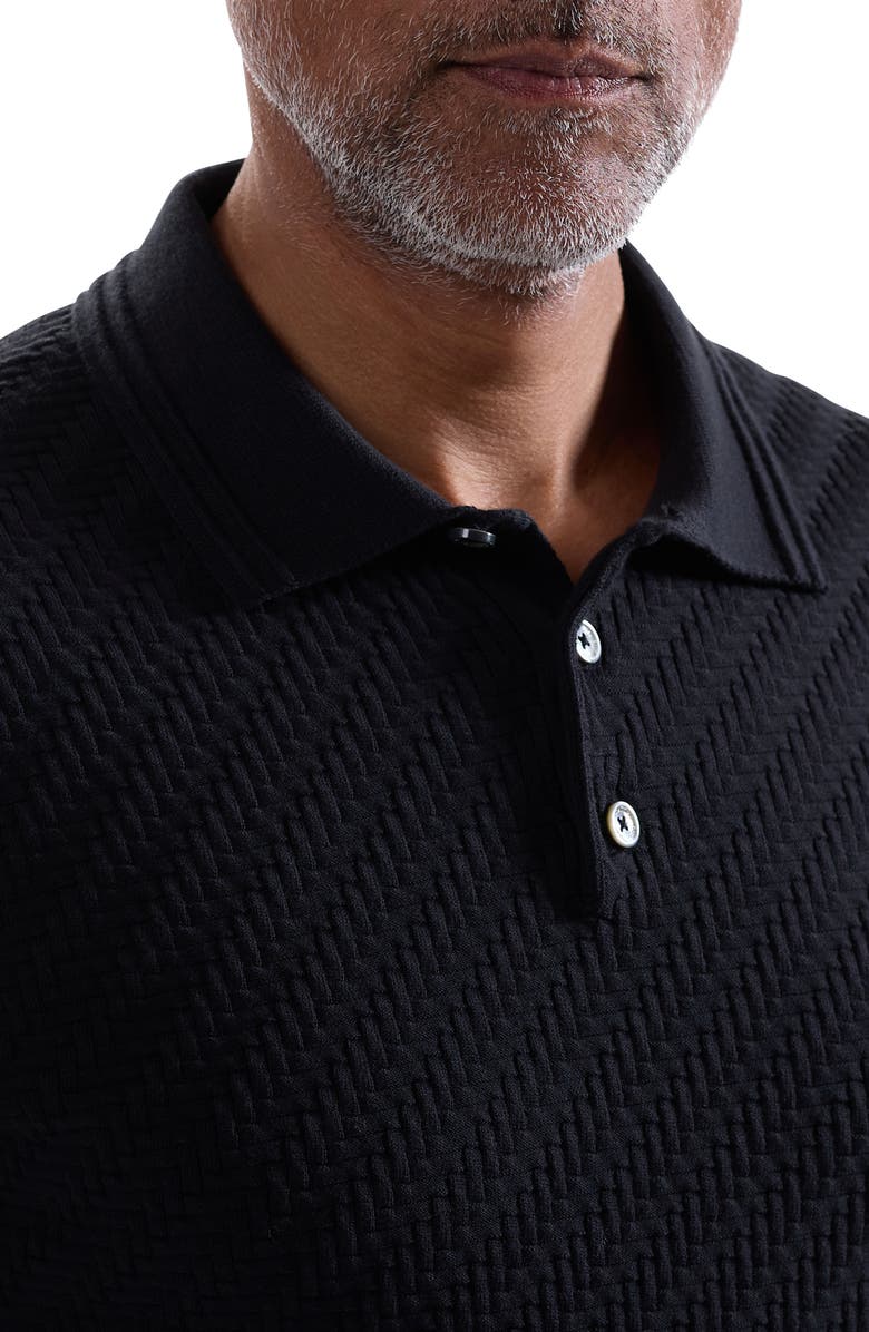 Bugatchi Basket Stitch Cotton Blend Polo Sweater, Alternate, color, Black