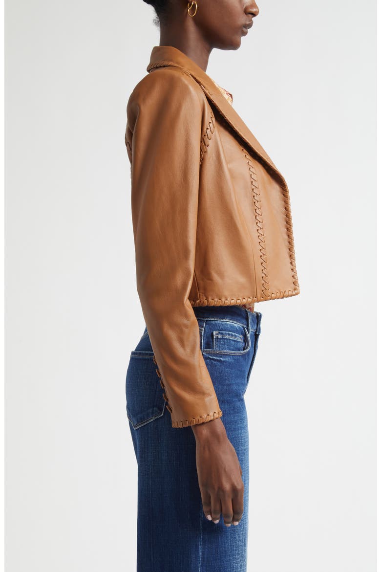 Dulcie Whipstitch Leather Jacket, Alternate, color, SOFT COGNAC
