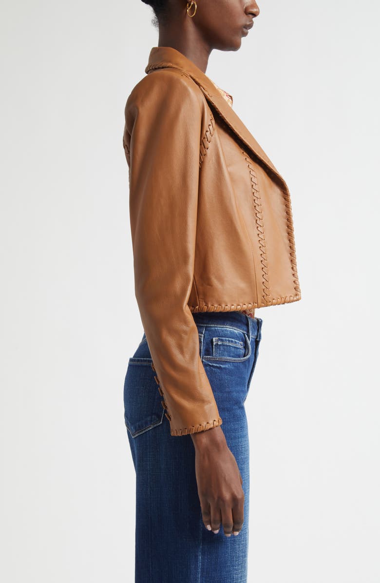 L'AGENCE Dulcie Whipstitch Leather Jacket, Alternate, color, Soft Cognac