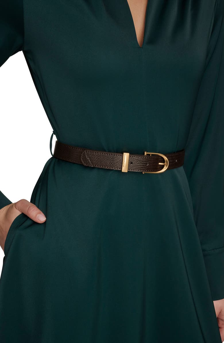 Donna Karan New York Long Sleeve Belted Satin Midi Dress, Alternate, color, Hudson