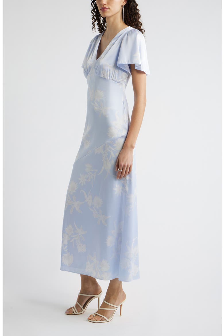 Flutter Sleeve Satin Maxi Dress, Alternate, color, BLUE BOHEM SHADOW