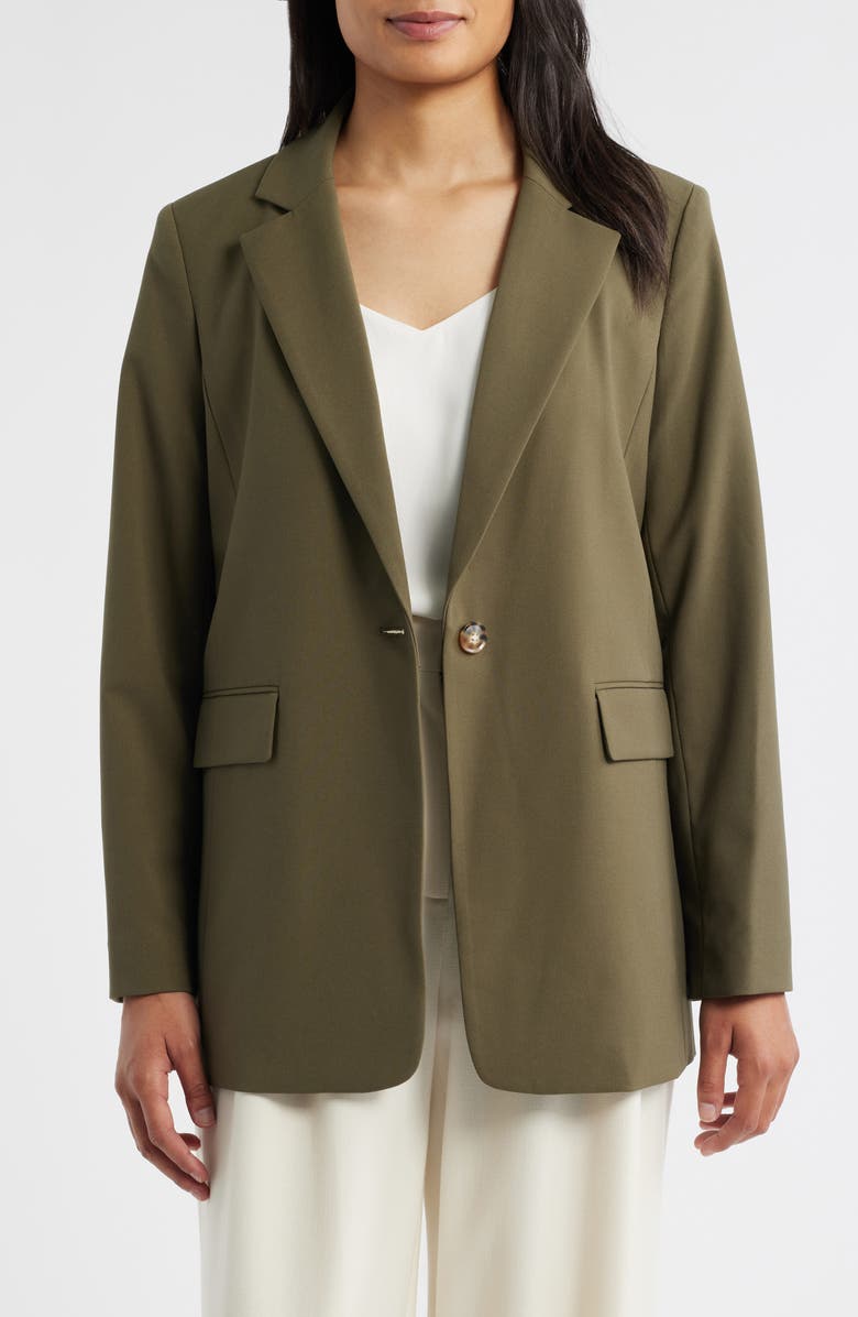 Tahari ASL Relaxed One-Button Blazer, Main, color, Martini Olive
