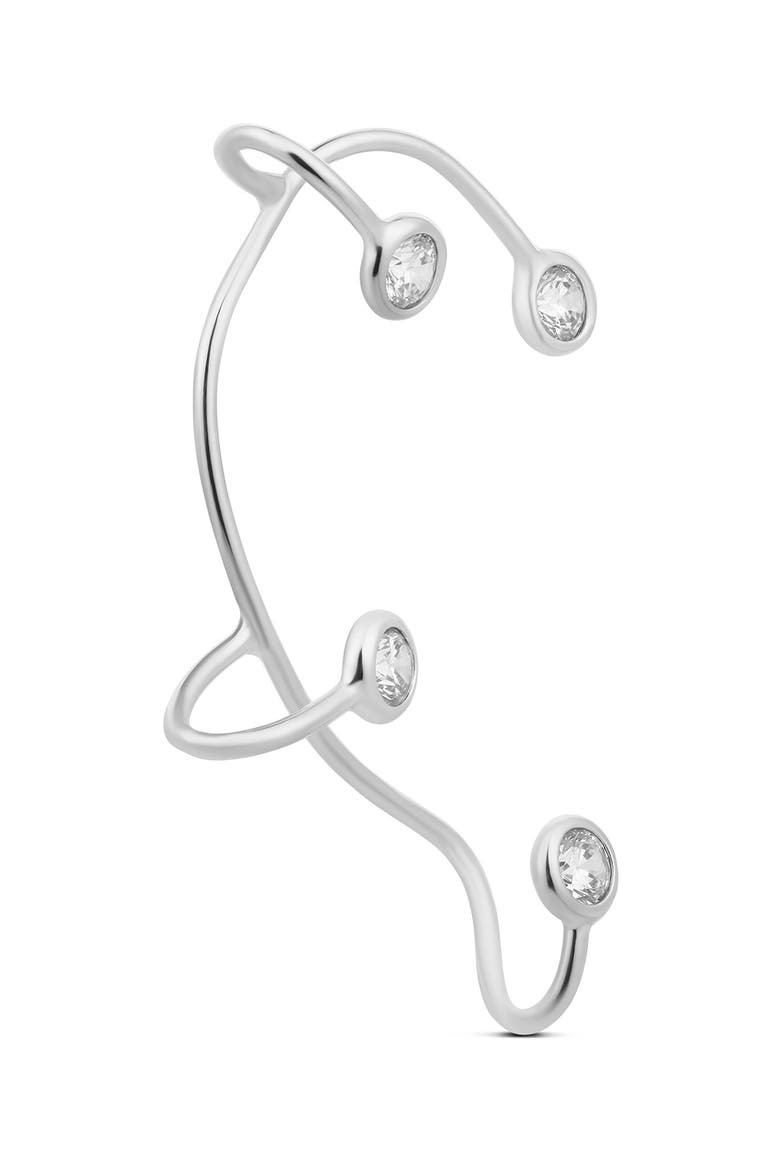 Round Bezel Set Cubic Zirconia Ear Cuff, Alternate, color, SILVER