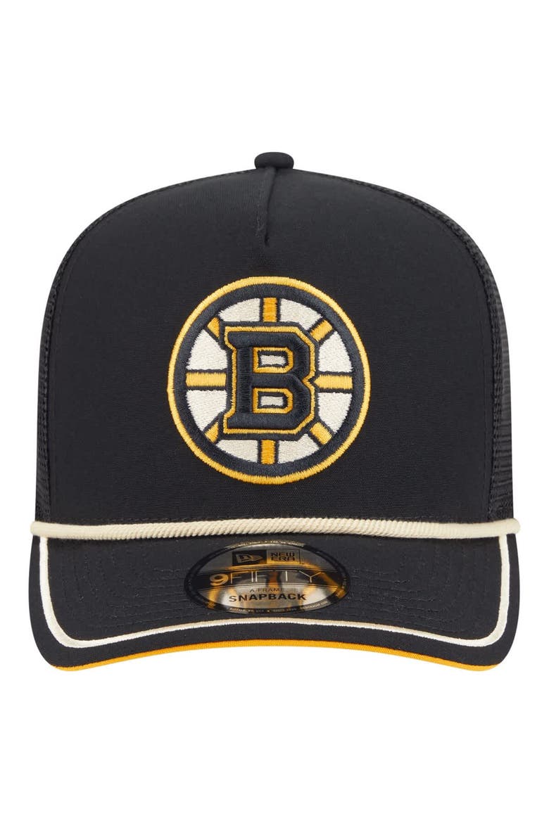 Men's New Era  Black Boston Bruins Vintage Team Rope A-Frame 9FIFTY Snapback Hat, Alternate, color, Black