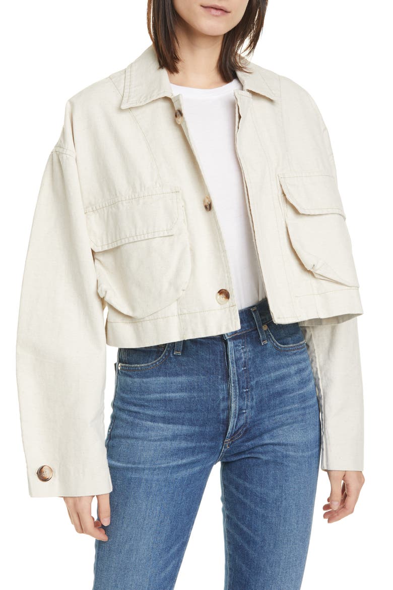 Brooklynn Crop Cotton & Linen Jacket, Main, color, CREAMY BEIGE