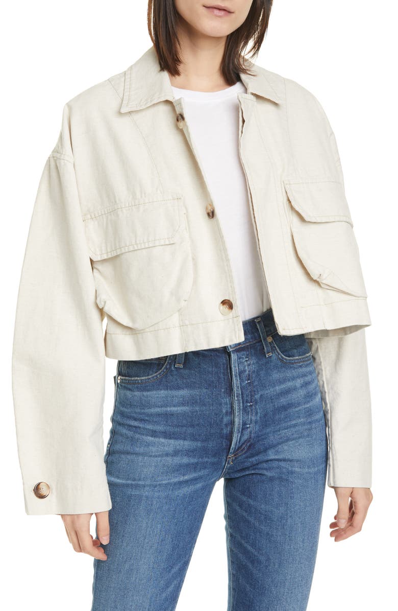 Baum und Pferdgarten Brooklynn Crop Cotton & Linen Jacket, Main, color, 