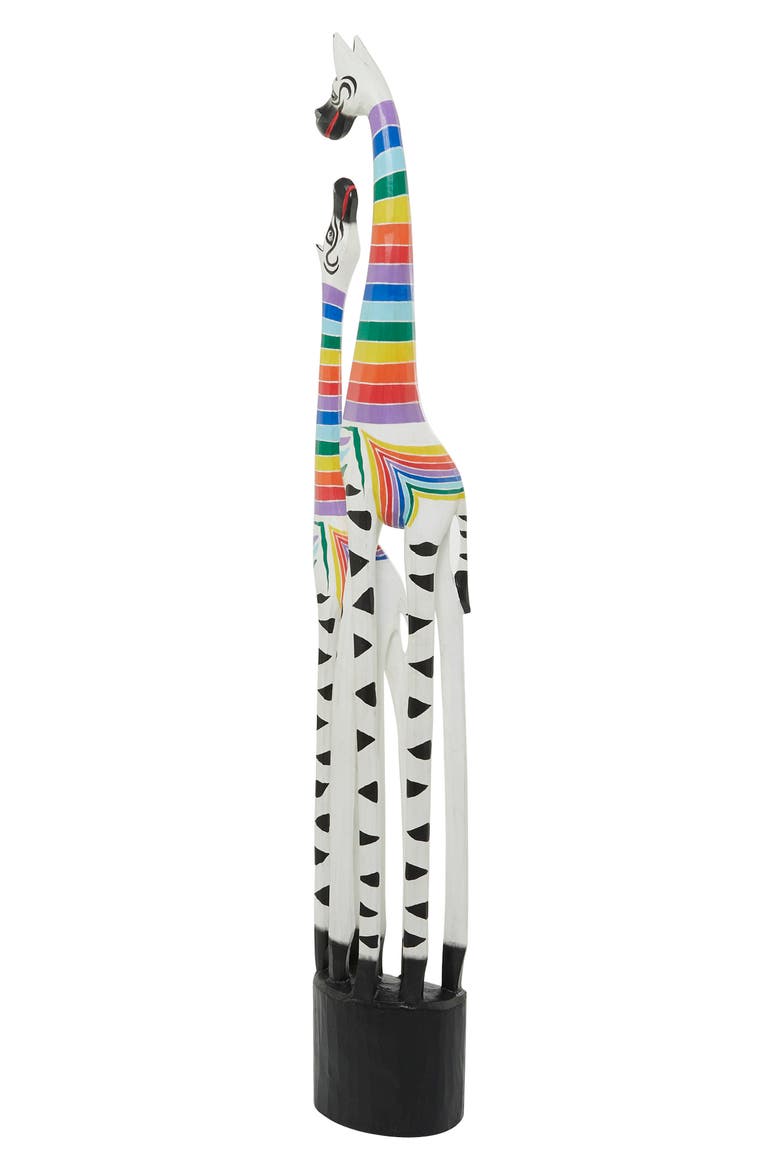 Multicolored Wood Striped Giraffe Sculpture, Alternate, color, SILVER