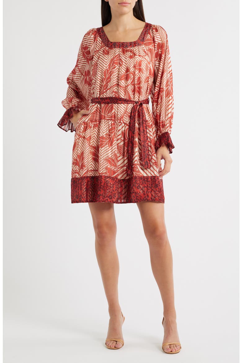 Kiki Tie Belt Long Sleeve Dress, Main, color, RED