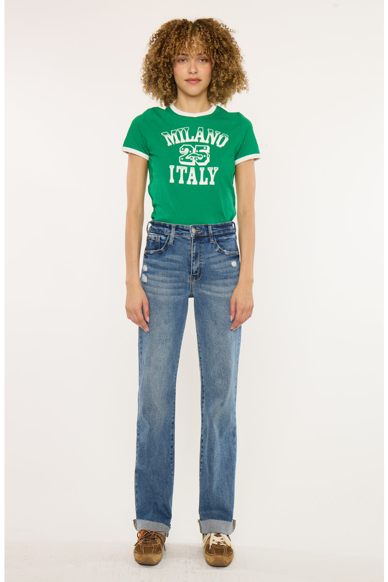 Trinity Essentials High Rise True Straight Jeans, Main, color, Dark Wash
