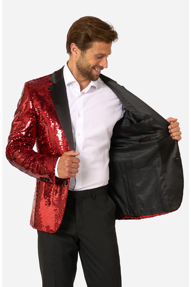 Radiant Red Sequin Embellished Dinner Jacket, Alternate, color, RED