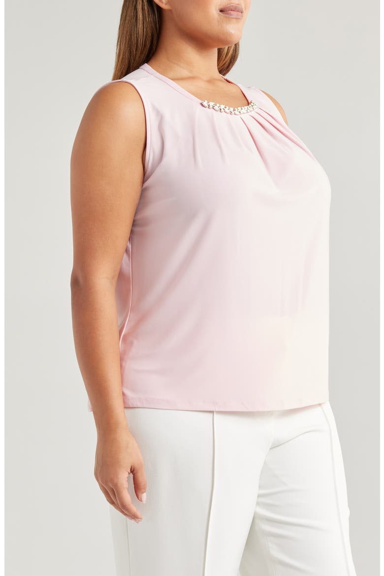 Faux Pearl Embellished Sleeveless Pleat Neck Top, Alternate, color, TUTU PINK