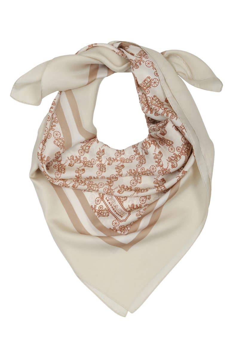 COACH Horse & Carriage Print Silk Square Scarf, Main, color, Ivory