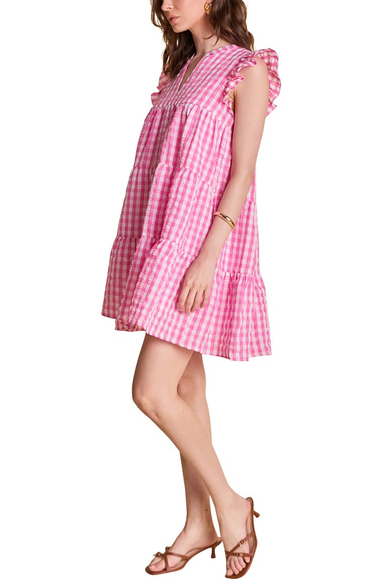Gingham Check Tiered Minidress, Alternate, color, PINK