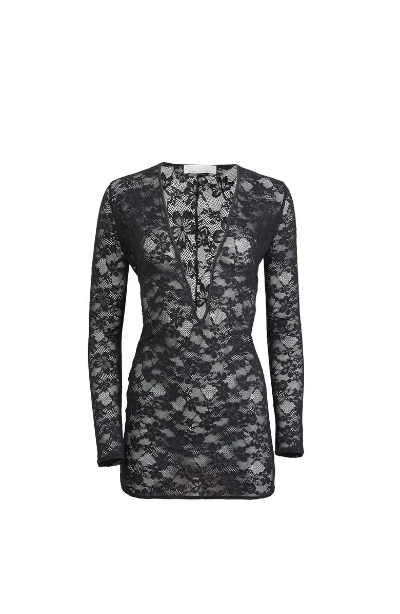Fleur Du Mal Le Stretch Lace Deep Plunge Mini Dress, Alternate, color, Black