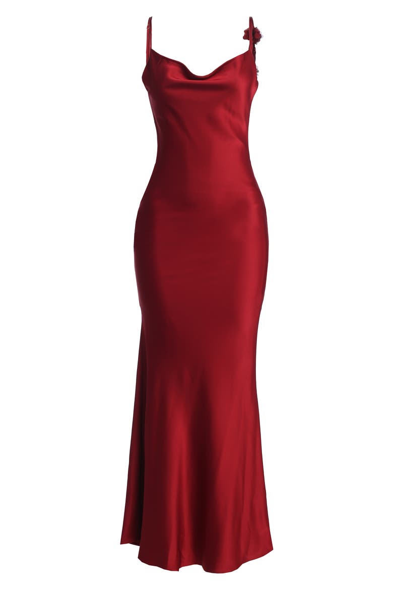 Down the Aisle Open Back Satin Gown, Alternate, color, RED