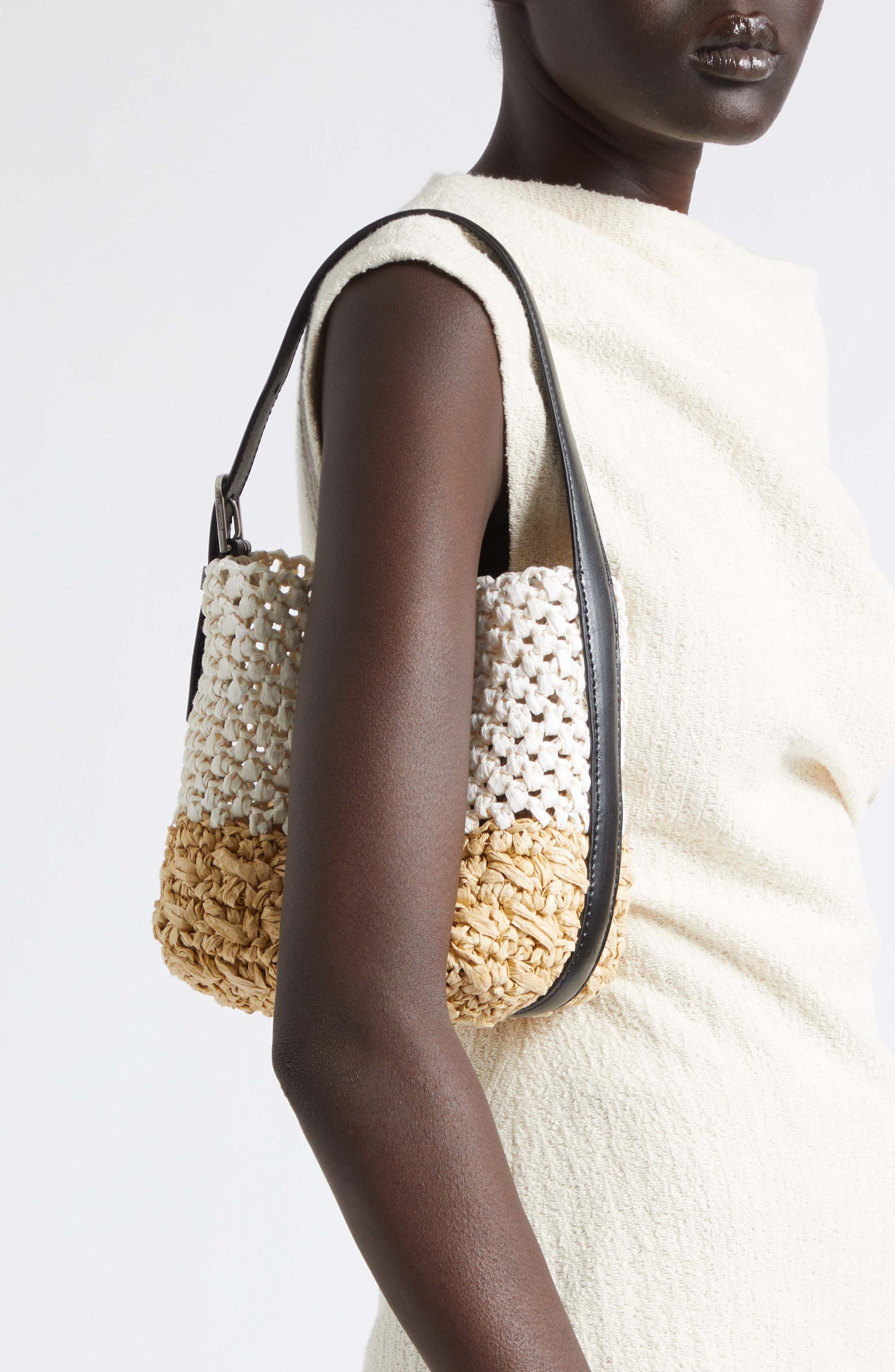 Small Belted Paper Straw Tote, Alternate, color, ECRU/ VANILLA