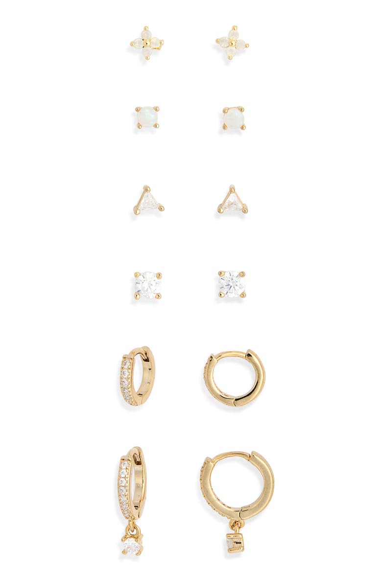 6-Pack Mixed Stud & Hoop Earrings, Main, color, CLEAR- GOLD