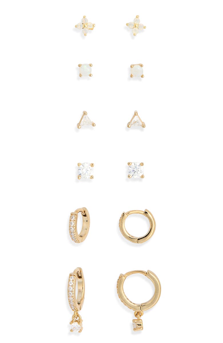 NORDSTROM RACK 6-Pack Mixed Stud & Hoop Earrings, Main, color, Clear- Gold