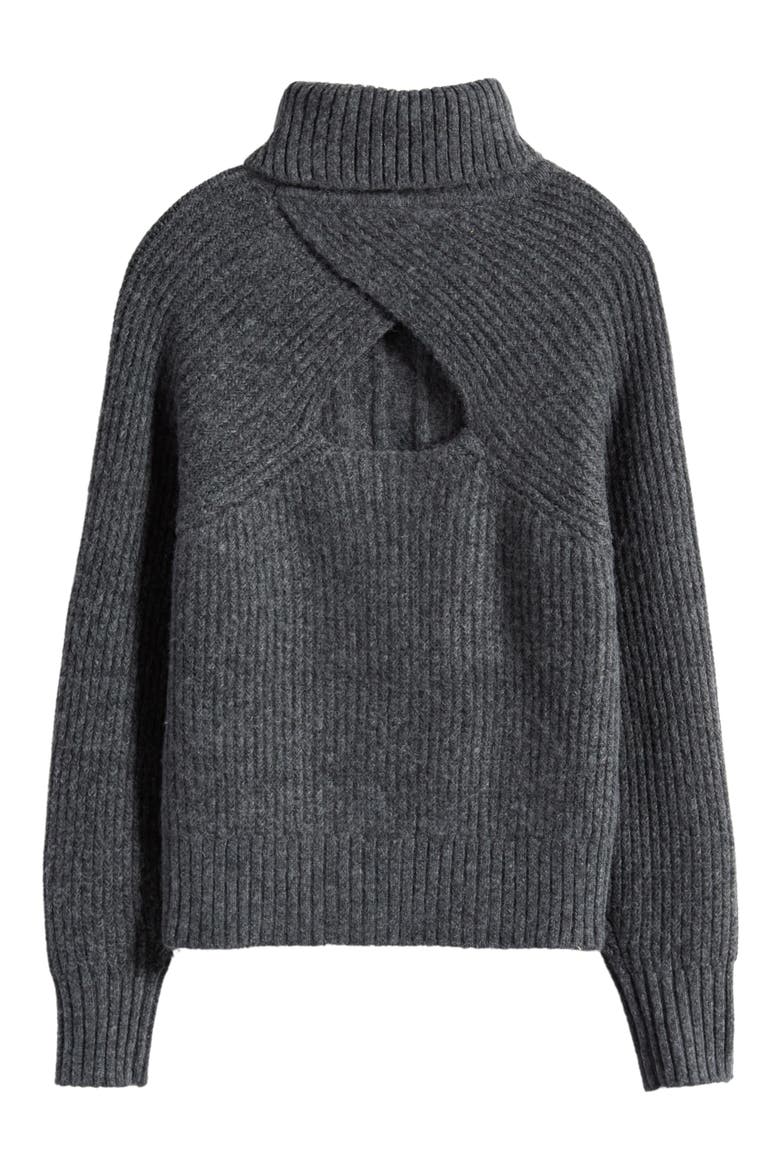 Back Cutout Turtleneck Sweater, Alternate, color, HEATHER GREY