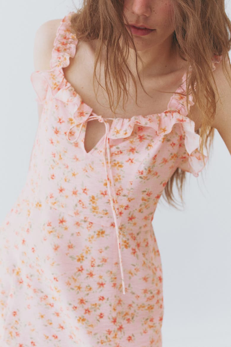 Ruffled Crêpe Dress, Alternate, color, Light pink/floral