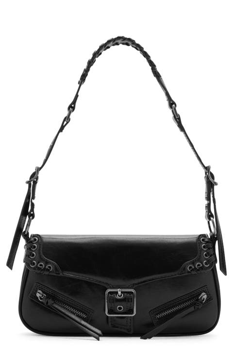 Buckle Detail Faux Leather Shoulder Bag