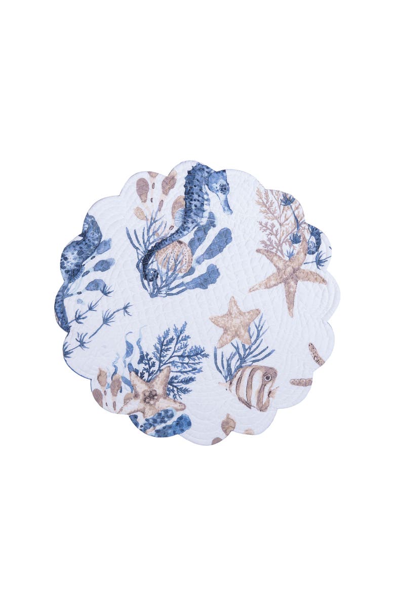 C&F Home Seahorse Sands Reversible Machine Washable Scallop Quilt Round Placemats Set of 6, Alternate, color, Gold