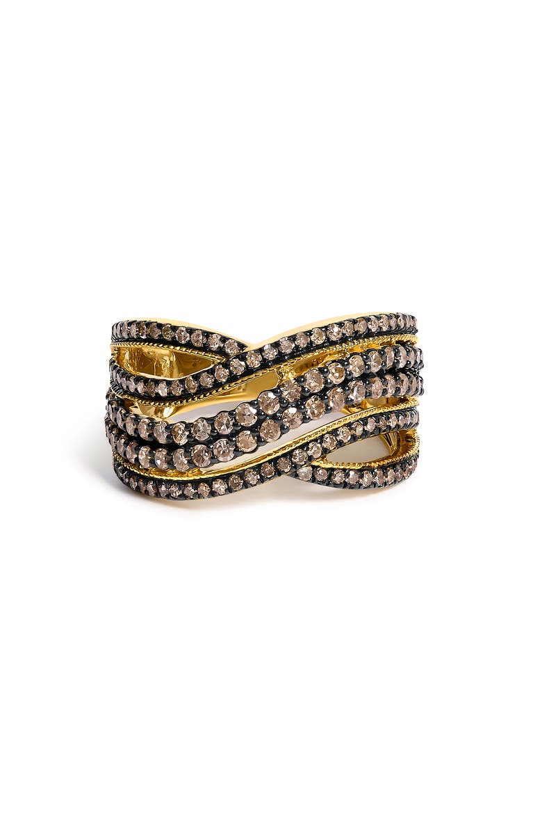10K Yellow Gold Plated .925 Sterling Silver 1.0 ctw Champagne Diamond Highway Ring, Main, color, Yellow Gold over Silver