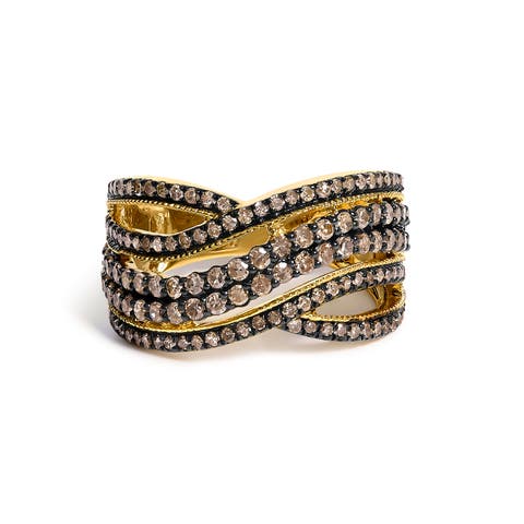 10K Yellow Gold Plated .925 Sterling Silver 1.0 ctw Champagne Diamond Highway Ring