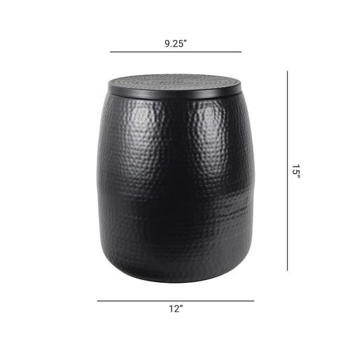 Happimess Merida Modern Rustic Hammered Metal Drum Storage Side Table With Lid