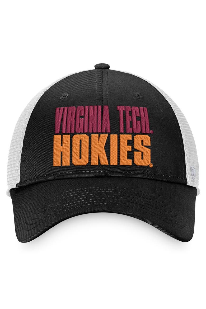 Men's Top of the World Black/White Virginia Tech Hokies Stockpile Trucker Snapback Hat, Alternate, color, Black