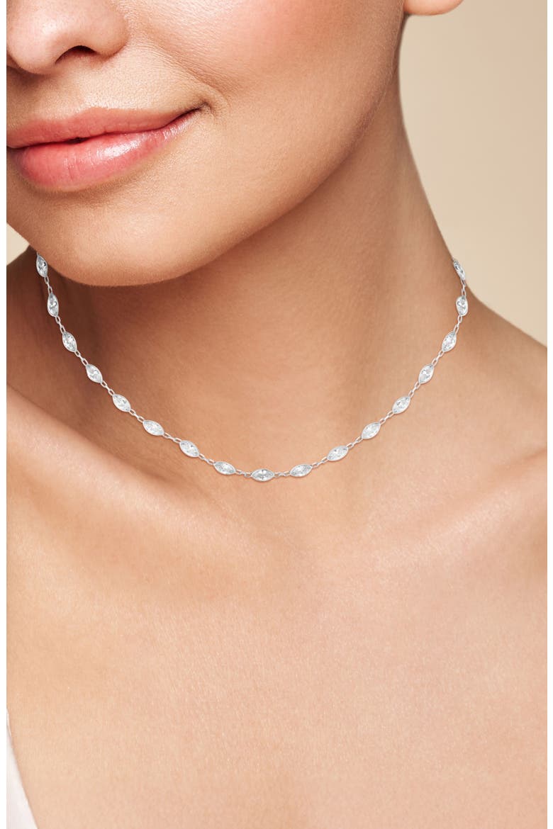 Marquise Cut Cubic Zirconia Choker Necklace, Alternate, color, SILVER