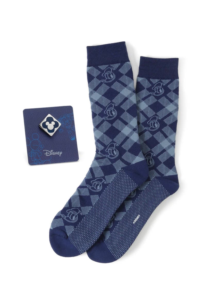 Donald Duck Plaid Crew Socks & Lapel Pin Set, Main, color, BLUE MULTI